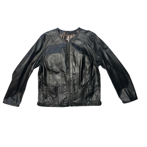 Chico's Jackets & Blazers - Chicos Reversible Leather Jacket Zip Up Black Multicolor Metallic